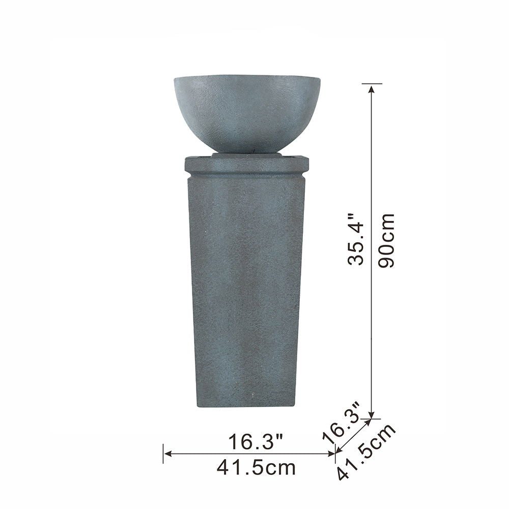 16.3" Polyresin Zen Bowl Water Fountain, Outdoor Bird Feeder / Bath Fountains, Relaxing Water Feature For Garden Lawn Backyard Porch - Gray