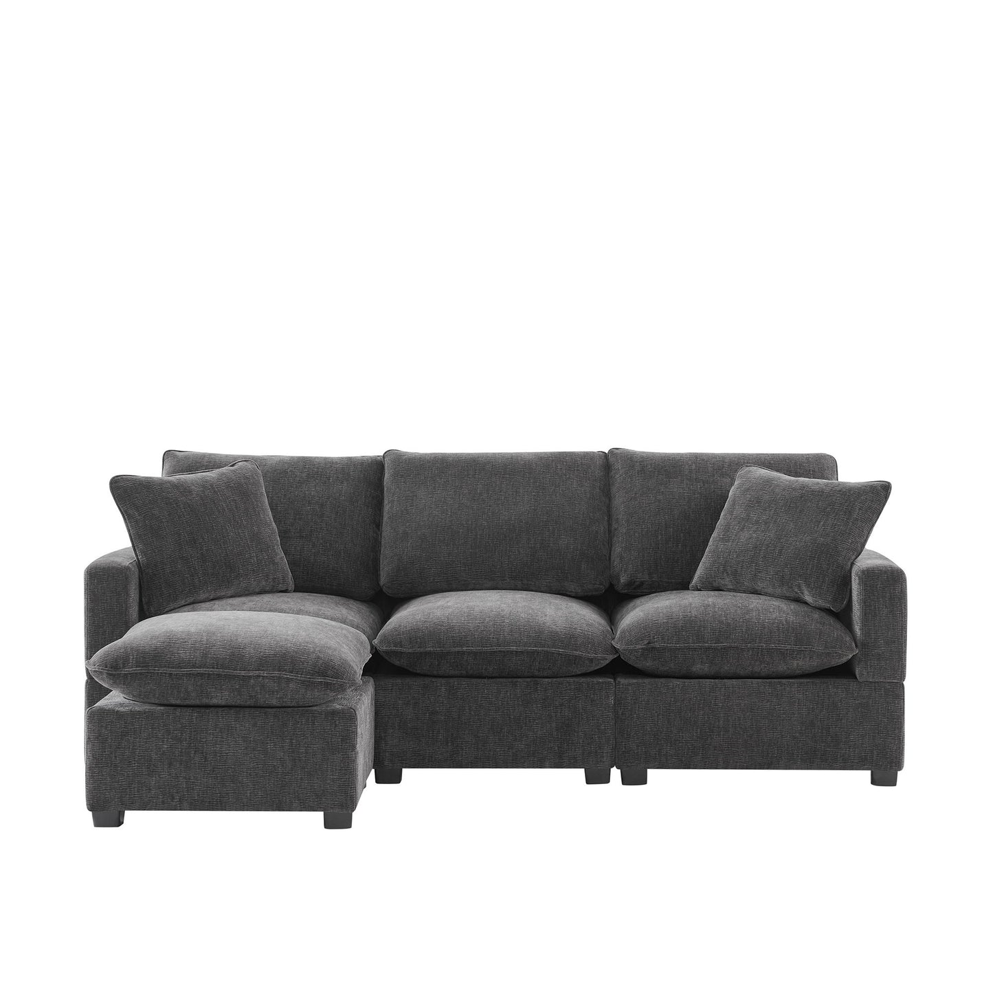 Modern, Modular Sofa, 4 Seat Chenille Sectional Couch Set With 2 Pillows Included, Freely Combinable Indoor Funiture - Black / Gray