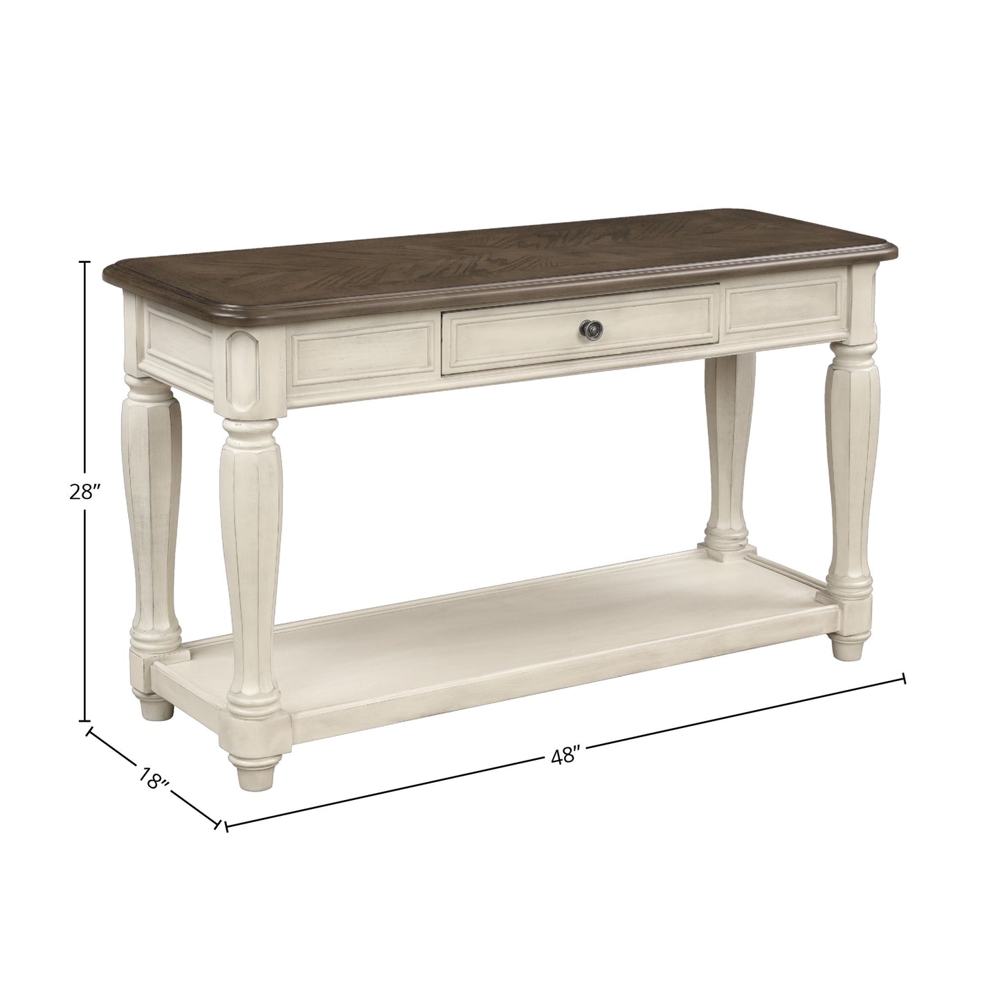 Console Table With Storage - Antique White / Brown
