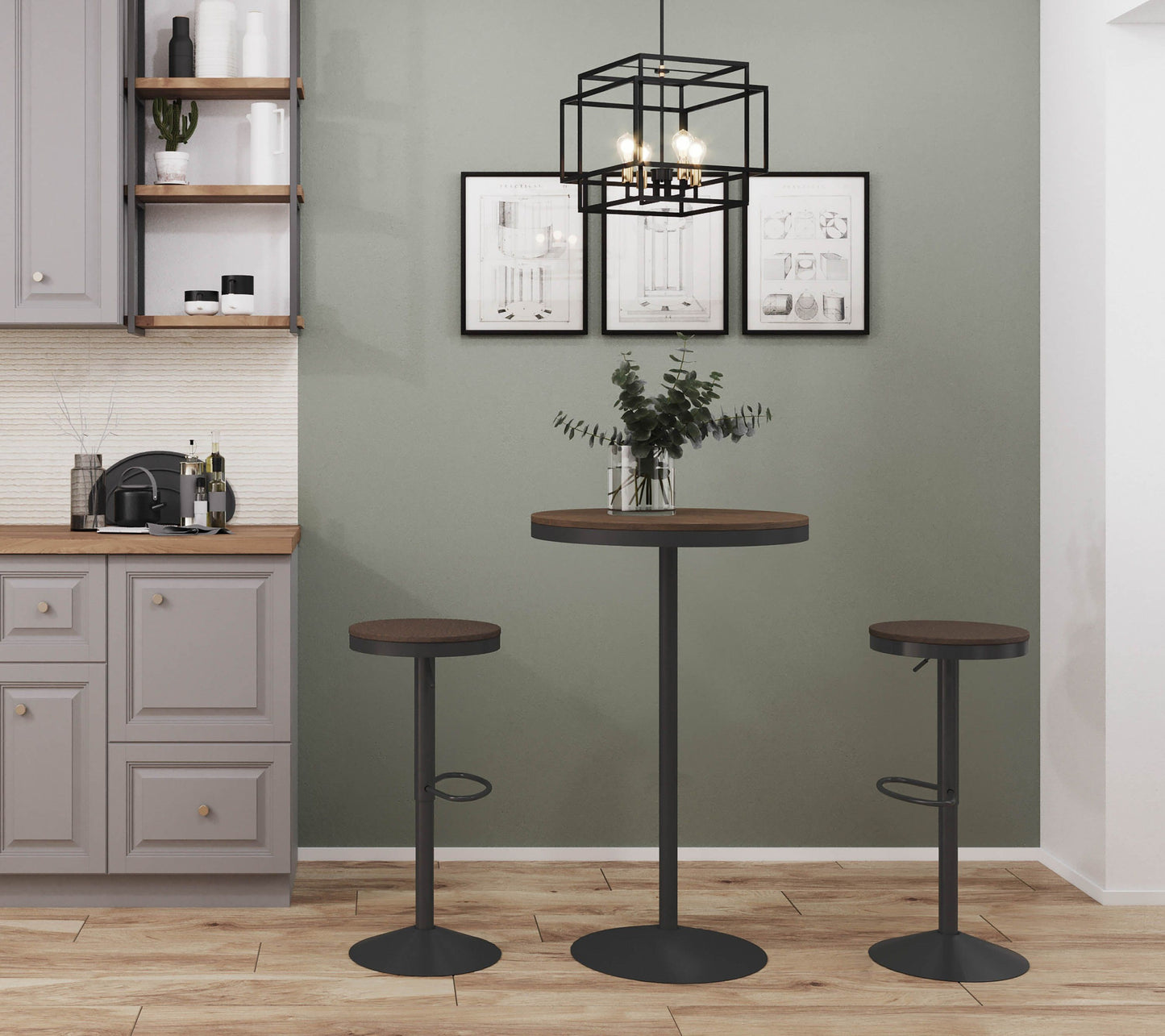 Dakota - Industrial Adjustable Bar / Dinette Table - Gray / Brown