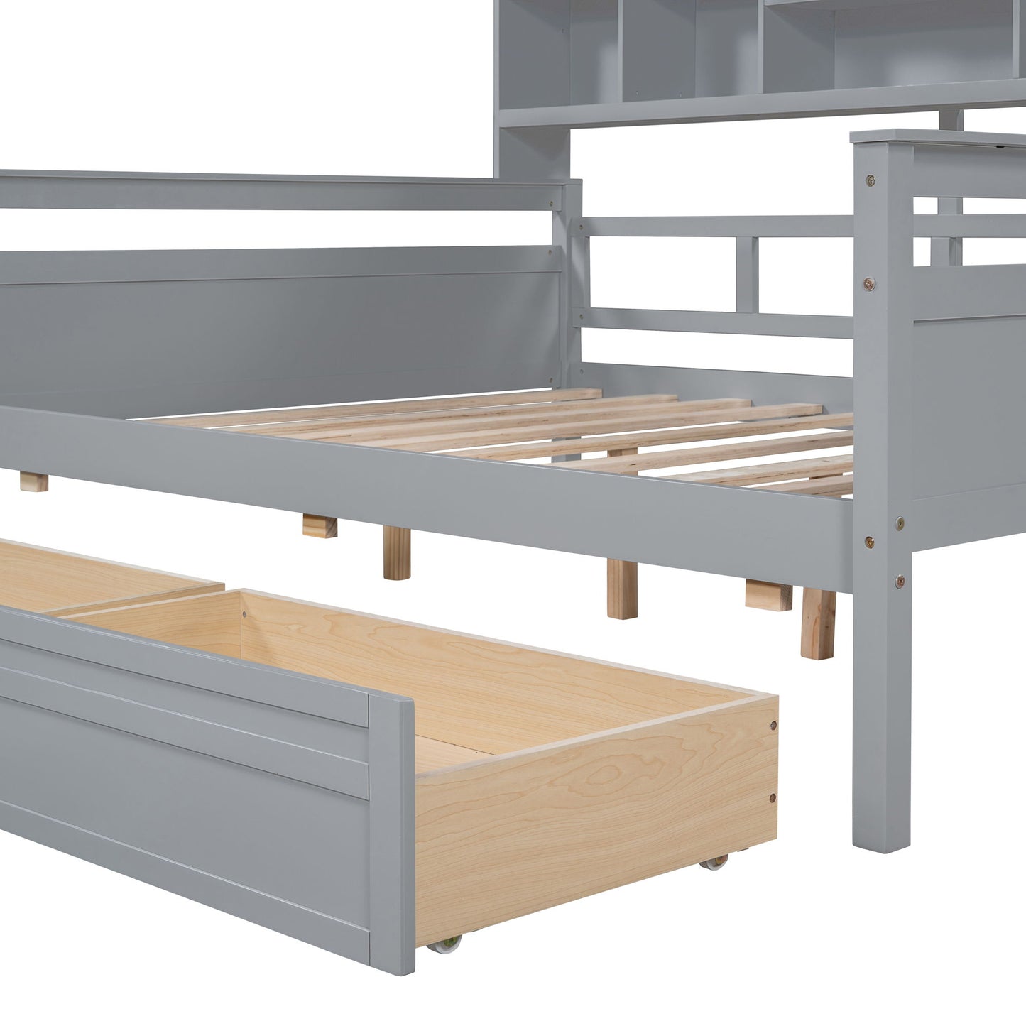 Full Size Daybed, Slat Support, With Bedside Shelf And 2 Drawers - Gray