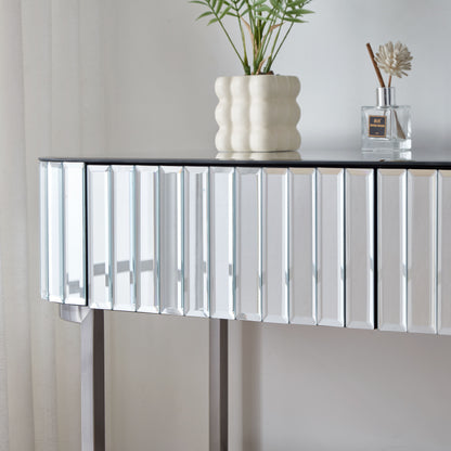 Mirrored Makeup Vanity Table With Stainless Steel Base, Mirrored Console Dressing Table With 2 Drawers, Versatile Desk For Bedroom And Office - Silver