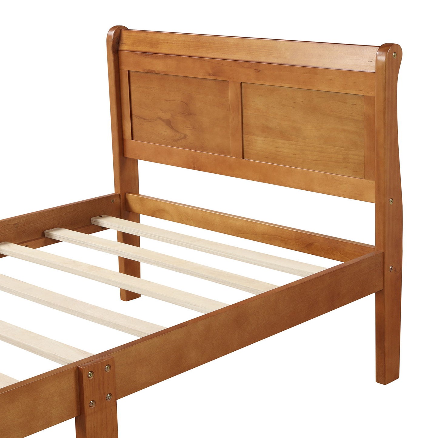 Twin Platform Bed Frame Mattress Foundation Sleigh Bed With Headboard, Footboard, Slat Support - Oak