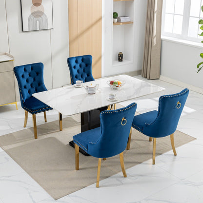 Nikki - Modern, High-End Tufted Solid Wood Contemporary Velvet Upholstered Dining Chair With Golden Stainless Steel Plating Legs, Nailhead Trim (Set of 2) - Blue / Gold