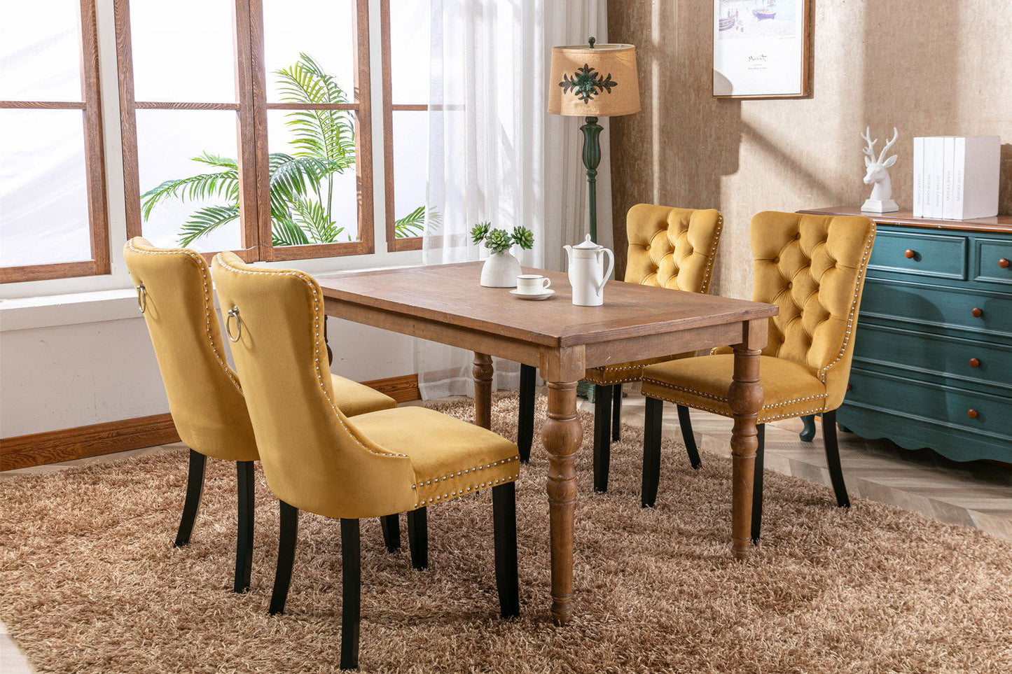 Nikki - Modern, High-End Tufted Solid Wood Contemporary Velvet Upholstered Dining Chair With Wood Legs Nailhead Trim (Set of 2) - Gold