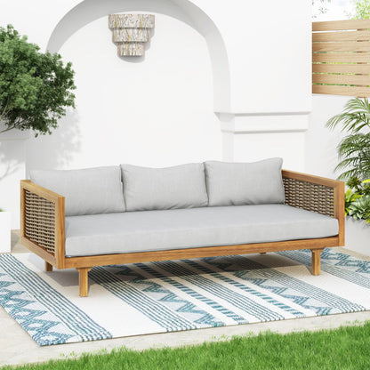 Claremont - 3 Seater Daybed With Rattan Arms - Light Gray