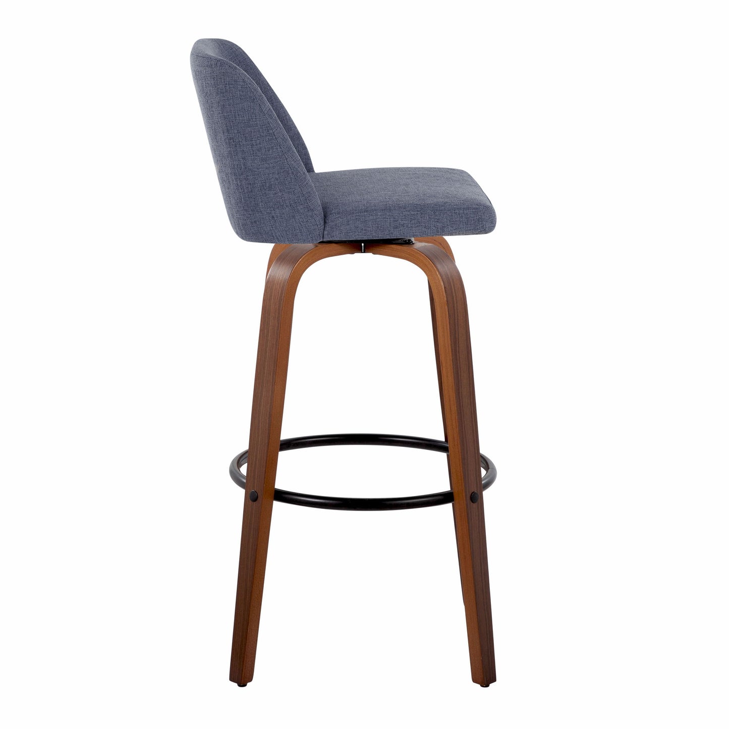Toriano - Mid-Century Modern Fixed Height Barstool With Swivel With Round Footrest (Set of 2) - Walnut / Blue