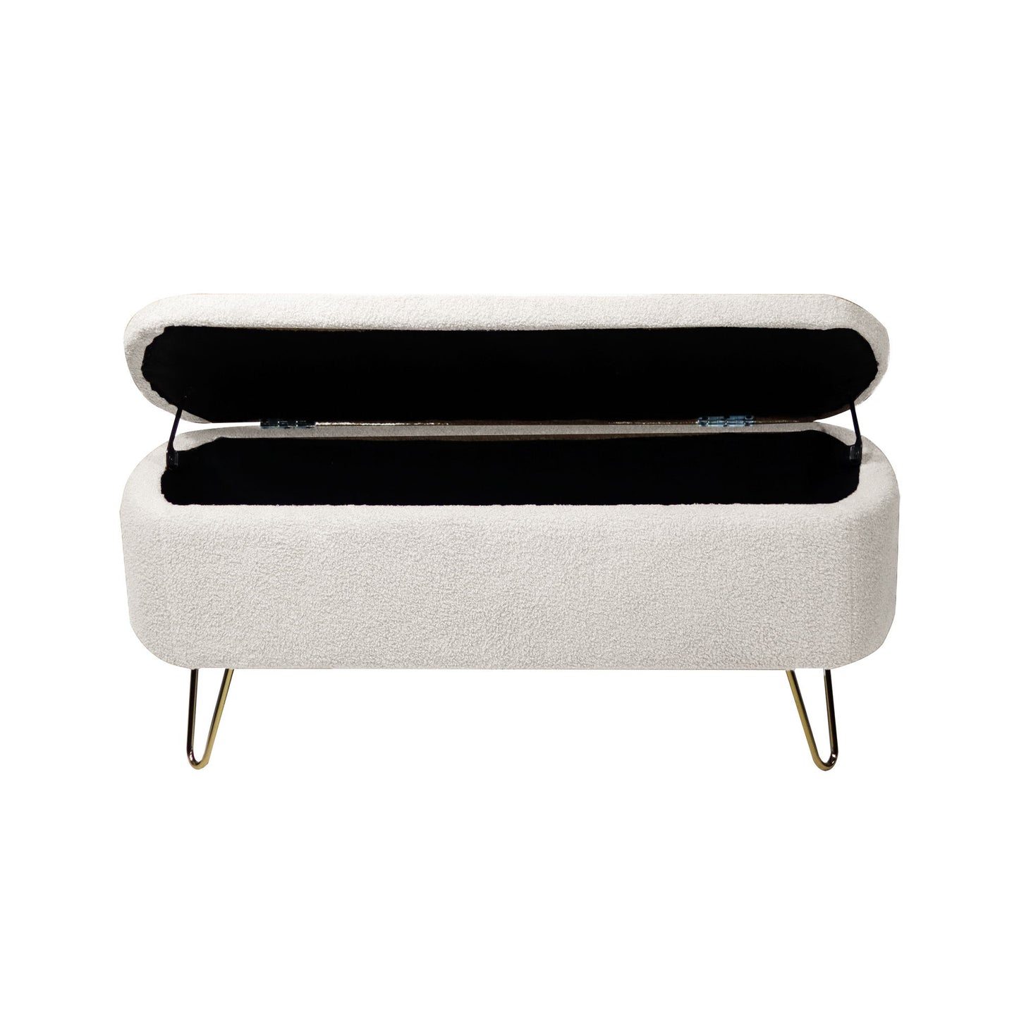 Storage Ottoman Bench For End Of Bed Gold Legs, Modern Ivory White Faux Fur Entryway Bench Upholstered Padded With Storage For Living Room Bedroom - Ivory