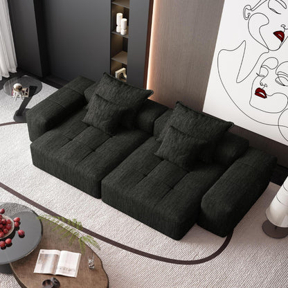 Modern Oversized Modular Sectional Sofa With 2 Chaise Lounge And 2 Armrest, Sparkling Chenille Fabric Soft Cushion Sofa With 4 Pillows, 4 Pieces Diy Combination Tufted Sofa, No Assembly Required - Black
