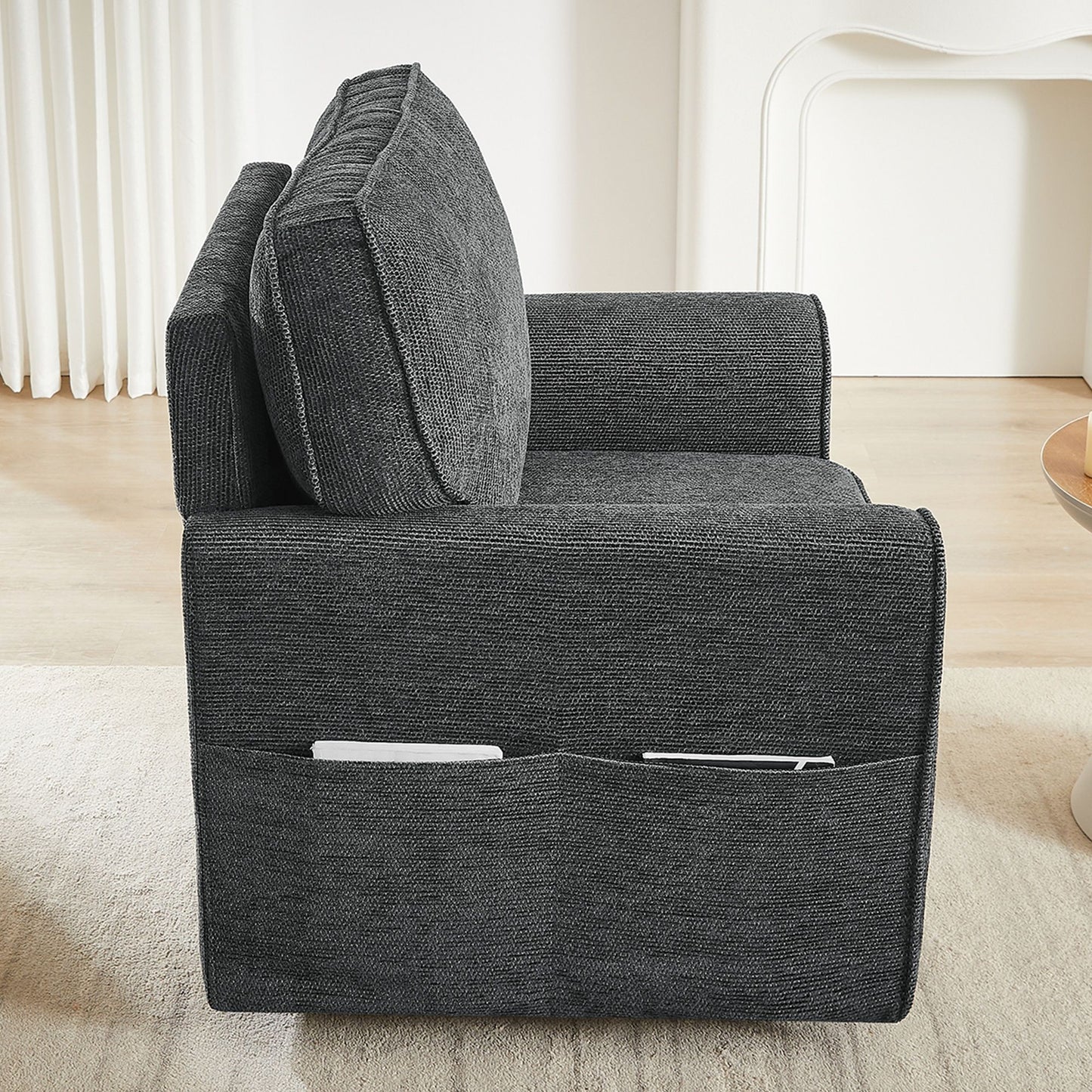 360 Degree Swivel Chair Accent Barrel Armchair With Side Pockets, Compact Design For Living Room, Bedroom, Office - Gray