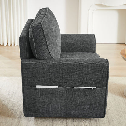 360 Degree Swivel Chair Accent Barrel Armchair With Side Pockets, Compact Design For Living Room, Bedroom, Office - Gray