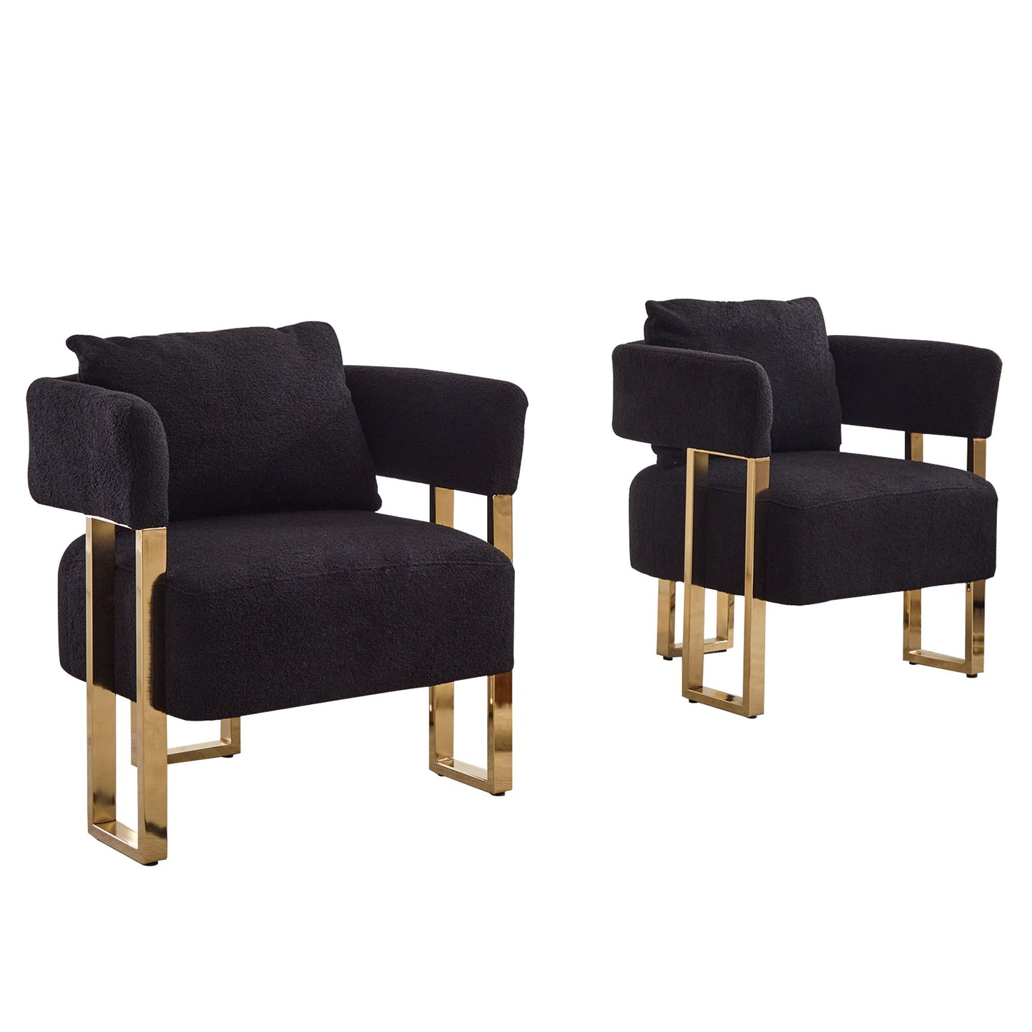 Modern Decorative Chair, Living Room Side Chair With Gold Metal Legs, No Wheels, Suitable For Dressing Area, Reception Room, Office, Teddy Fleece Upholstered Metal Foot Sofa 2 Pieces - Black