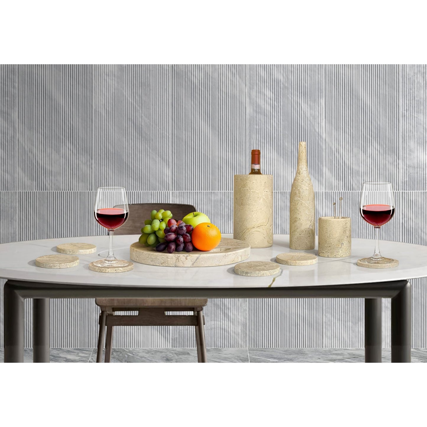Luxury Natural Marble Dining Room Accessories Set, Genuine Marble, 10 Piece Set - Glod Yellow Beige