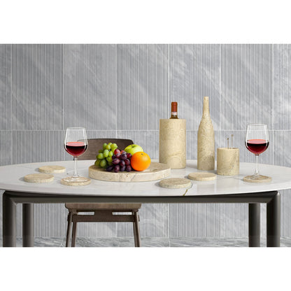 Luxury Natural Marble Dining Room Accessories Set, Genuine Marble, 10 Piece Set - Glod Yellow Beige