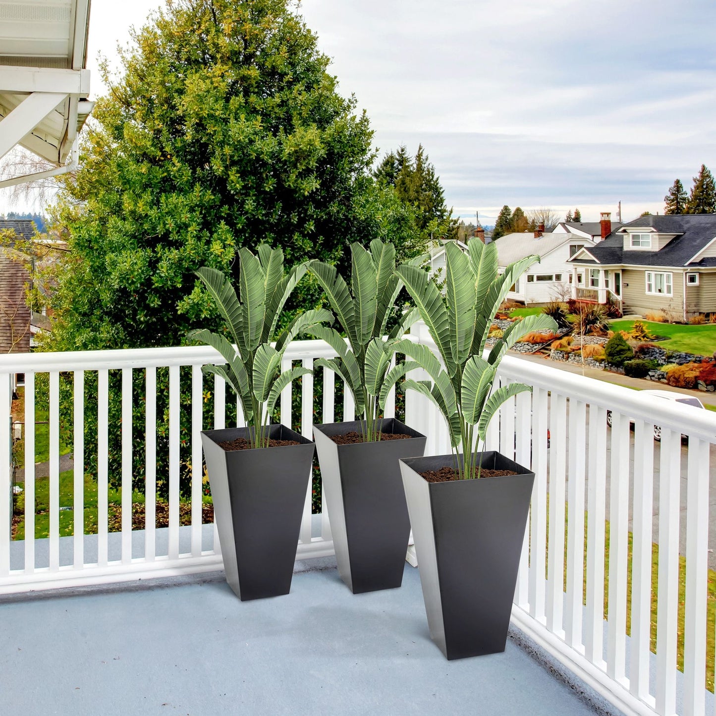 Outsunny - 28" Tall Planters With Drainage Hole (Set of 3), Outdoor Flower Pots, Indoor Planters For Porch Patio And Deck - Black