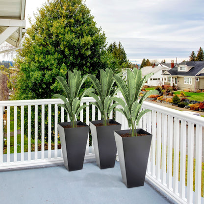 Outsunny - 28" Tall Planters With Drainage Hole (Set of 3), Outdoor Flower Pots, Indoor Planters For Porch Patio And Deck - Black