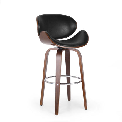 Lumos - Mid Century Modern Upholstered Swivel Barstool - Walnut / Black