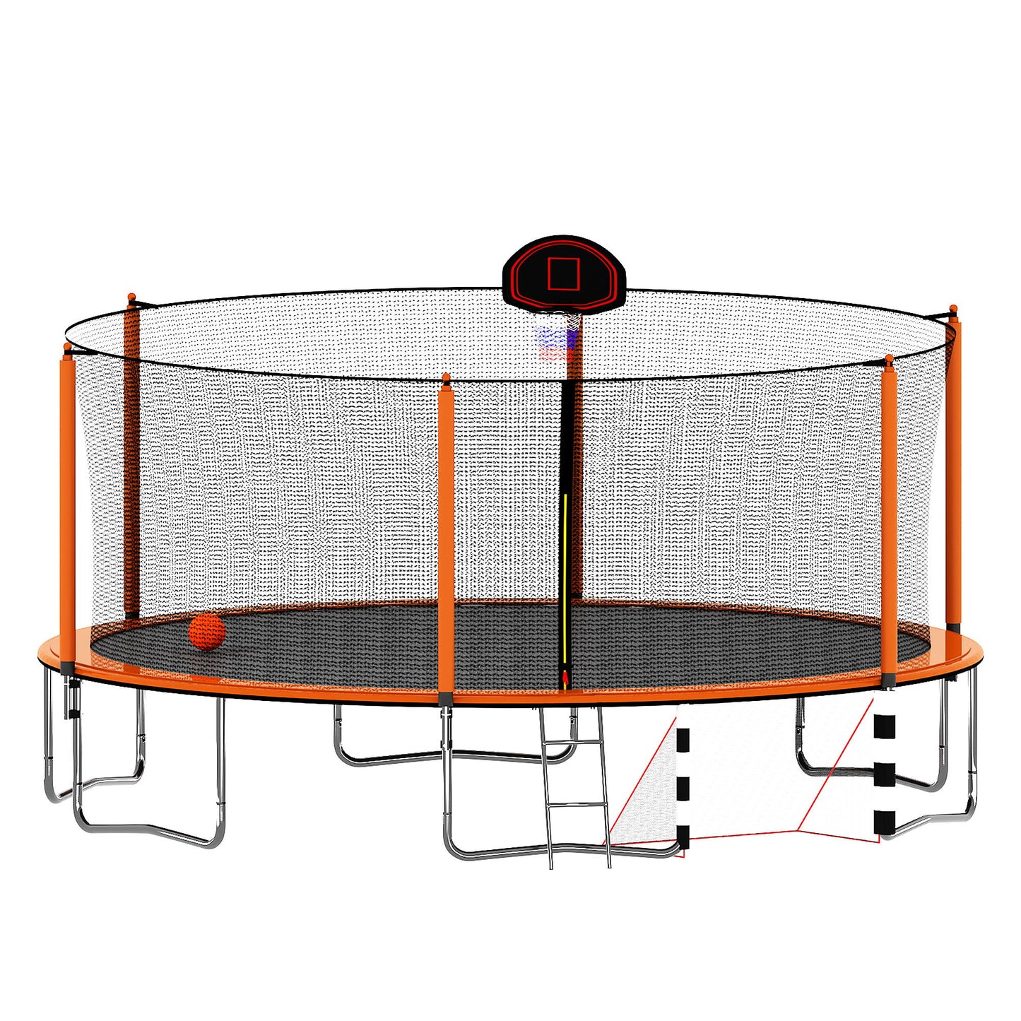 16Ft Trampoline With Basketball Hoop Pump And Ladder (Inner Safety Enclosure) With Soccer Goal - Orange