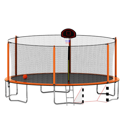 16Ft Trampoline With Basketball Hoop Pump And Ladder (Inner Safety Enclosure) With Soccer Goal - Orange