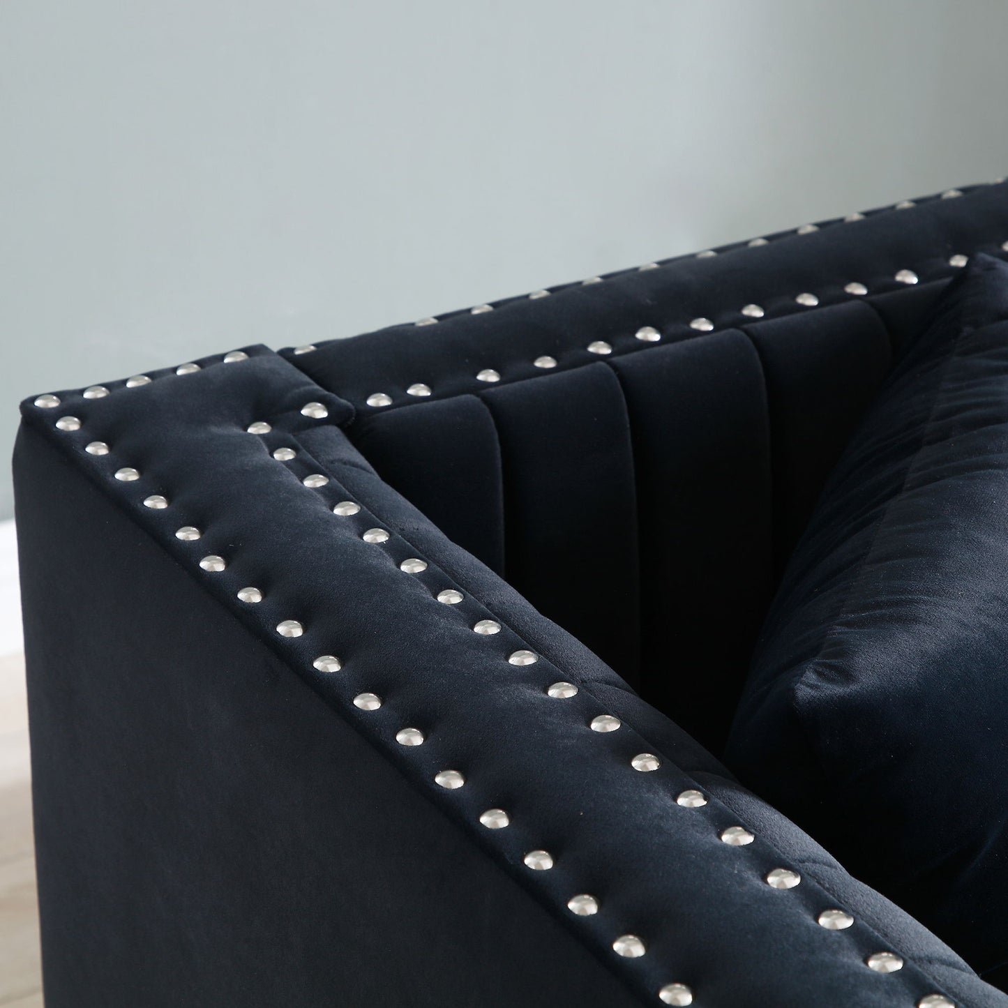 Contemporary Vertical Channel Tufted Sofa Loveseat Modern Upholstered Couch For Living Room With 2 Pillows - Black