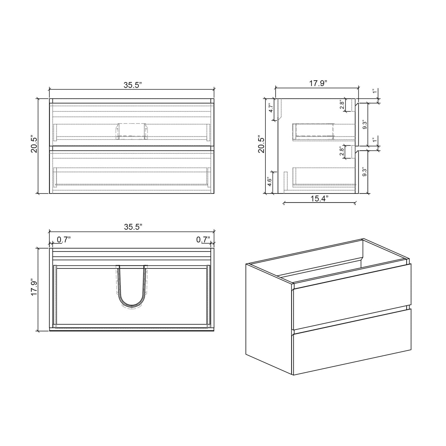 Alice - 36" Bathroom Vanity With Sink, Large Storage Wall Mounted Floating Bathroom Vanity For Modern Bathroom, One-Piece Sink Basin Without Drain And Faucet - White