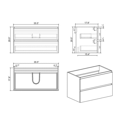 Alice - 36" Bathroom Vanity With Sink, Large Storage Wall Mounted Floating Bathroom Vanity For Modern Bathroom, One-Piece Sink Basin Without Drain And Faucet - White
