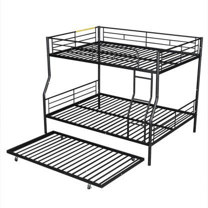 Full Long Over Queen Metal Bunk Bed With Trundle - Black