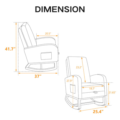 Rocking Chair For Nursery, High Back Glider Chair With Retractable Footrest, Side Pocket, Rocking Accent Armchair With Rubber Wood Legs For Living Room / Bedroom - Light Gray