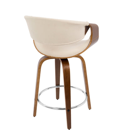 Curvini - Mid-Century Modern Counter Stool (Set of 2) - Walnut / Cream