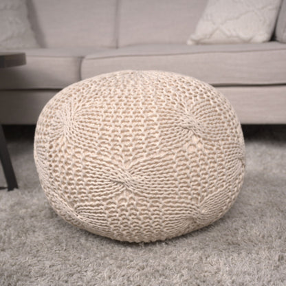 Bordeaux - Knitted Cotton Round Pouf Ottoman Floor Cushion - Beige