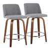 Toriano - Mid-Century Modern Fixed Height Counter Stool & Swivel And Round Footrest (Set of 2) - Walnut / Gray