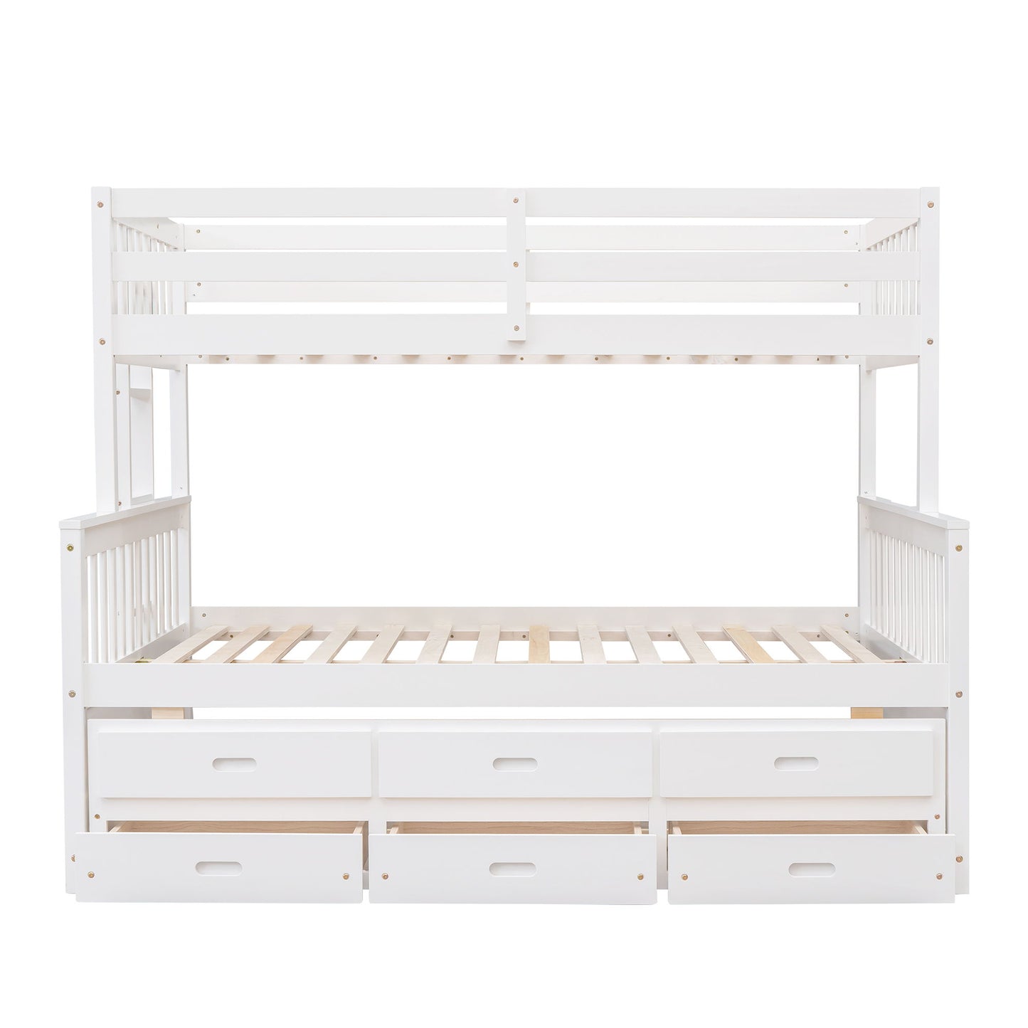 Twin Over Full Bunk Bed With Twin Size Trundle, With Drawers For Bedroom - White