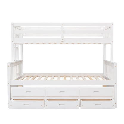Twin Over Full Bunk Bed With Twin Size Trundle, With Drawers For Bedroom - White