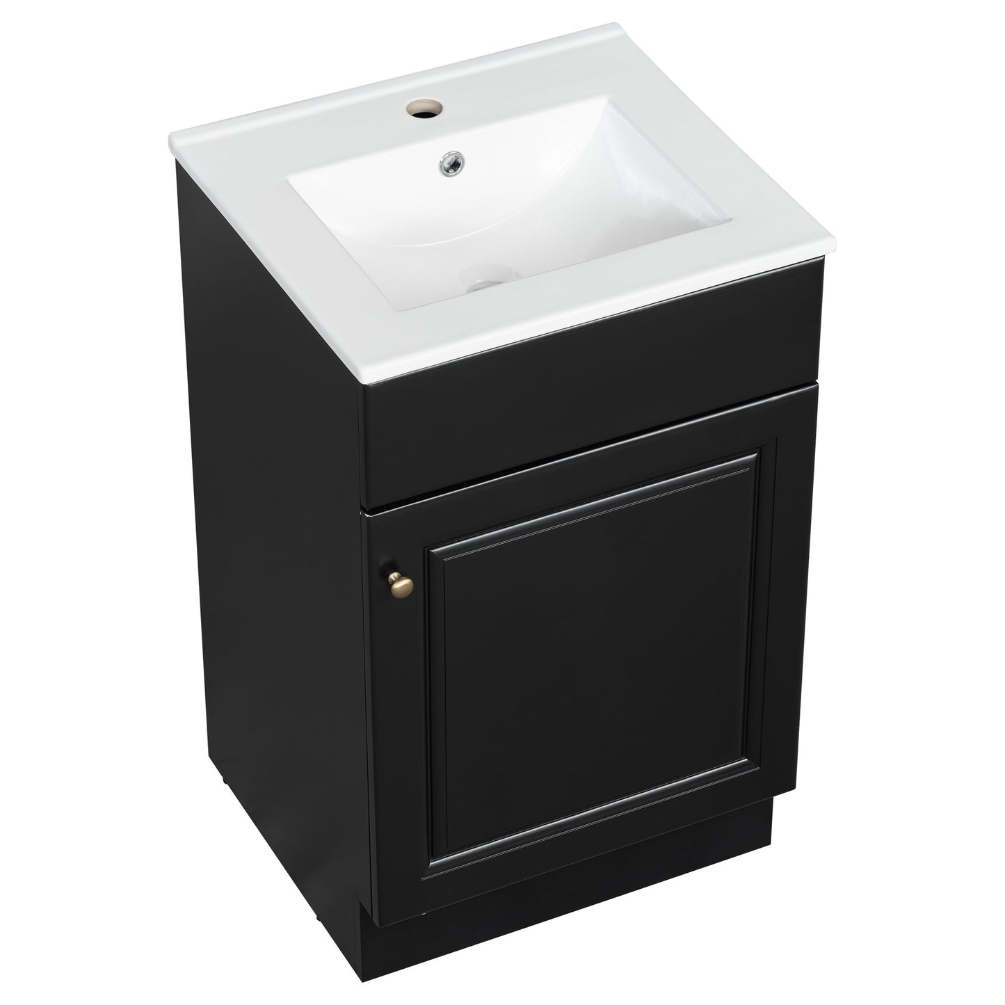 20" Bathroom Vanity With Sink, Freestanding Cabinet With Door Shelf And Adjustable Shelf, And Ceramic Construction - Black