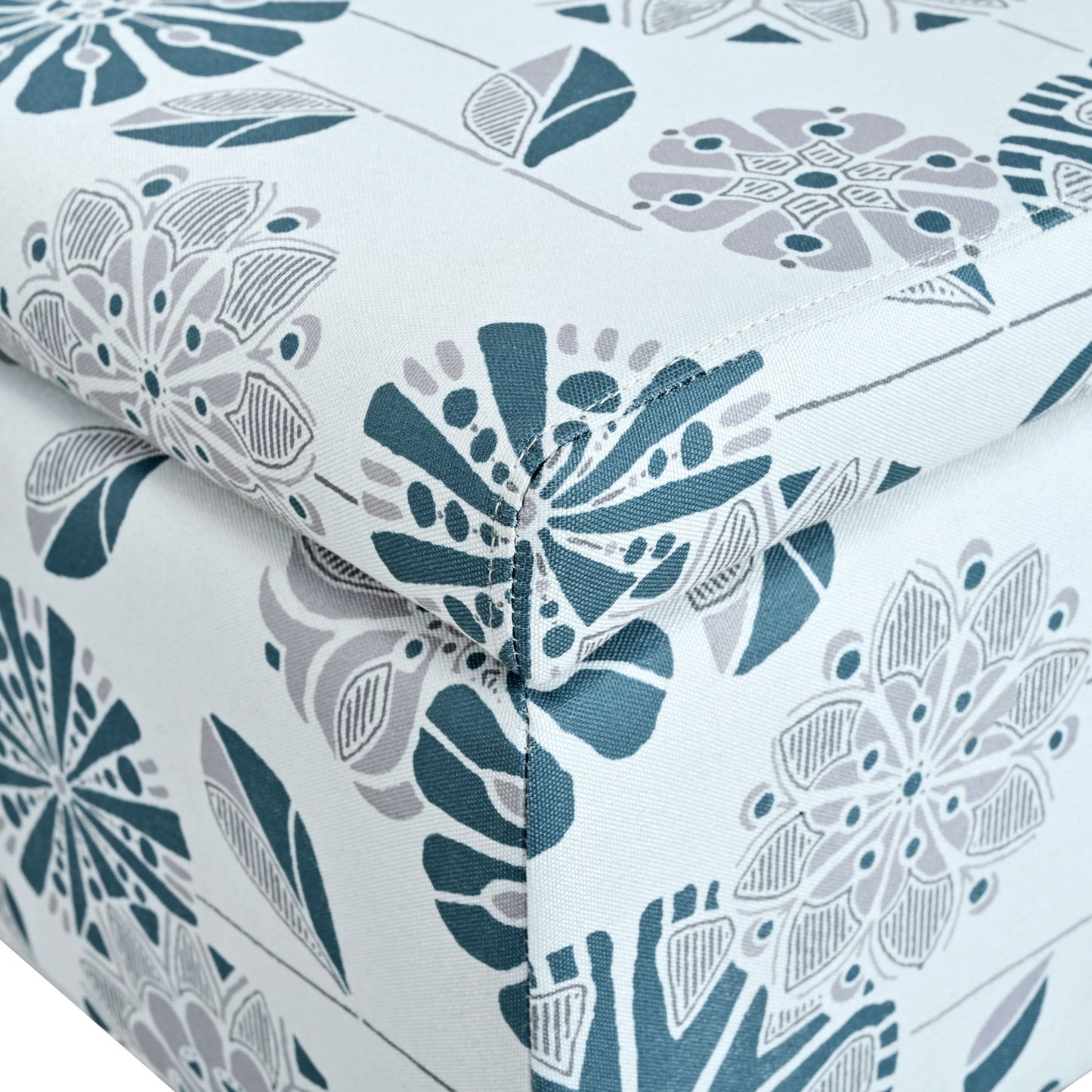 Luxury Storage Ottoman With Floral Patterned Fabric, Soft Close Hinges, Functional Footrest & Seat - Multicolor