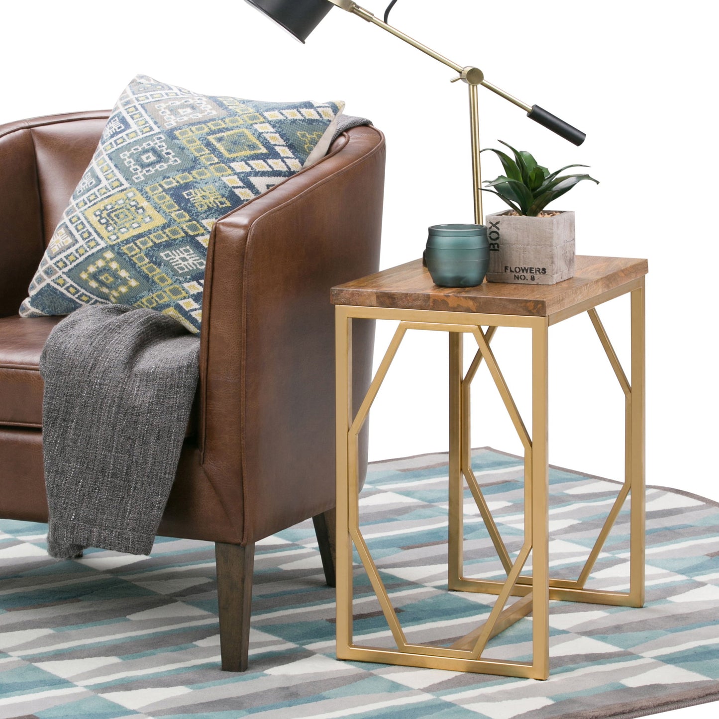 Selma - Metal And Wood Accent Table - Natural / Gold