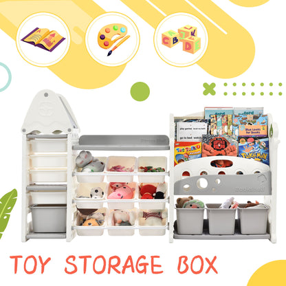 Kids Bookshelf Toy Storage Organizer With 17 Bins And 5 Bookshelves, Multi-Functional Nursery Organizer Kids Furniture Set Toy Storage Cabinet Unit With HDPE SheLF And Bins - Gray