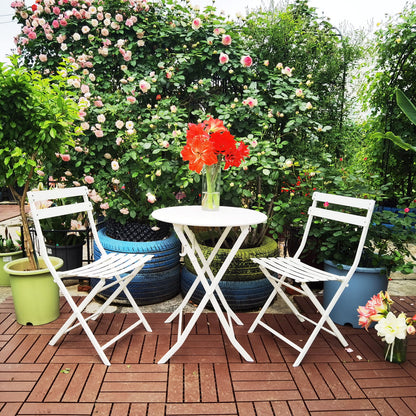 3 Piece Patio Bistro Set Of Foldable Round Table And Chairs - White
