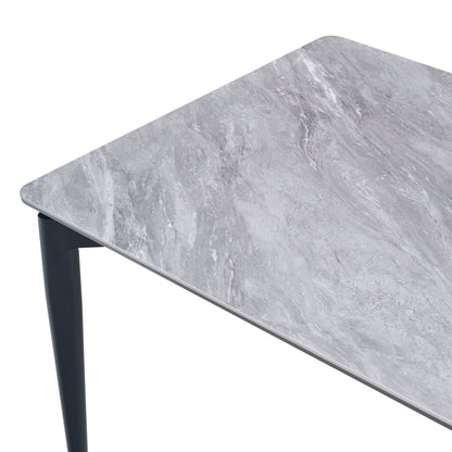 Modern Sintered Stone Dining Table Glossy Rock Surface Family Dining Table For 8 People With Sturdy Metal Legs Contemporary Kitchen Restaurant Furniture - Black / Gray