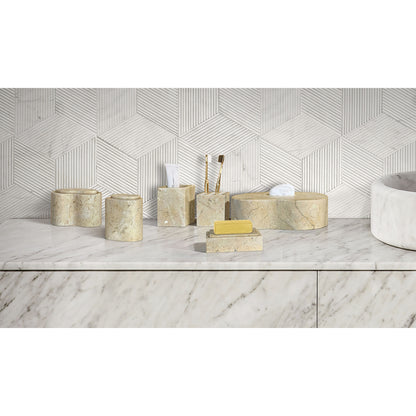 Marble Bathroom Accessories Set, Natural Stone - Beige / Gold / Beige / Yellow