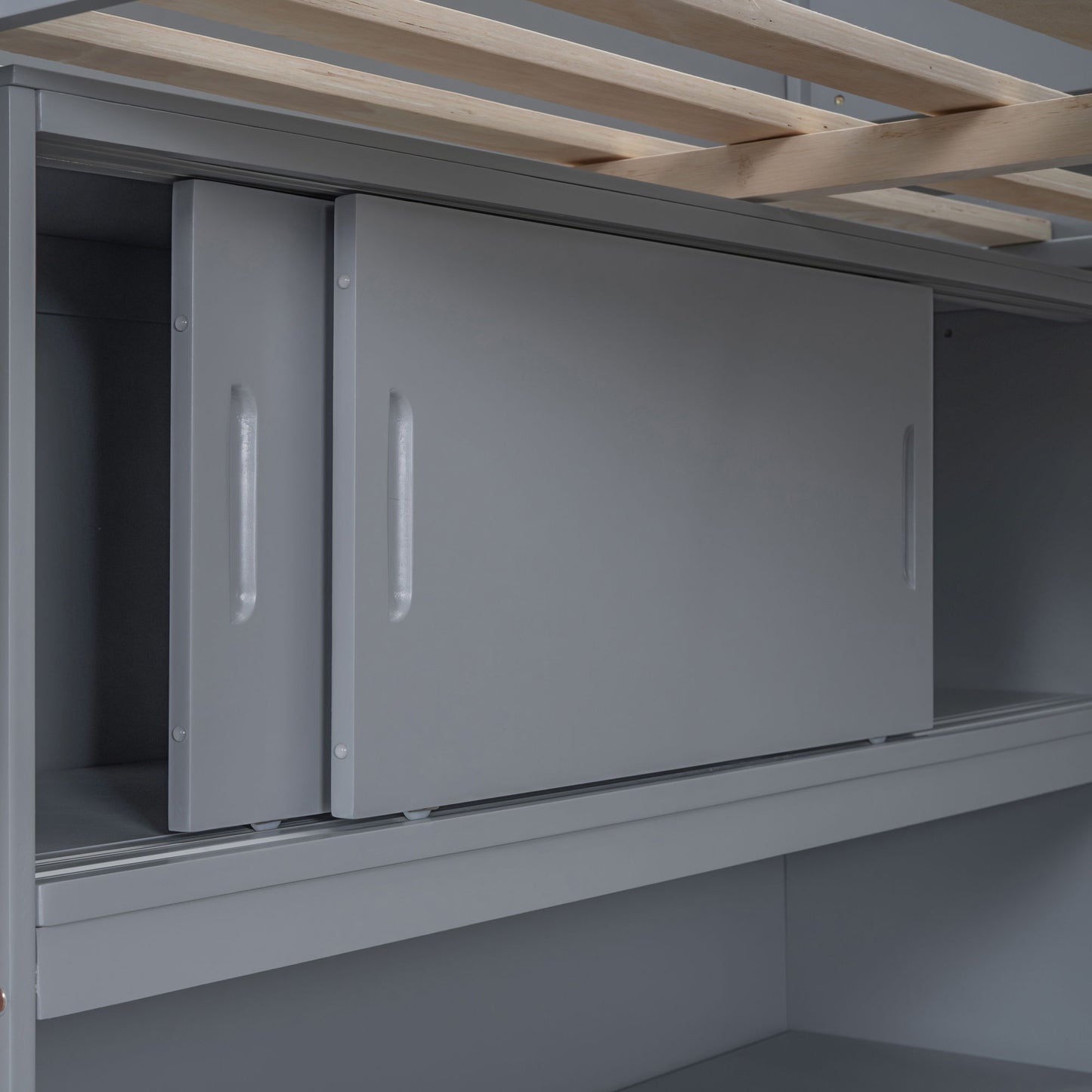 Full Size Modern Loft Bed With Desk And Shelves - Gray