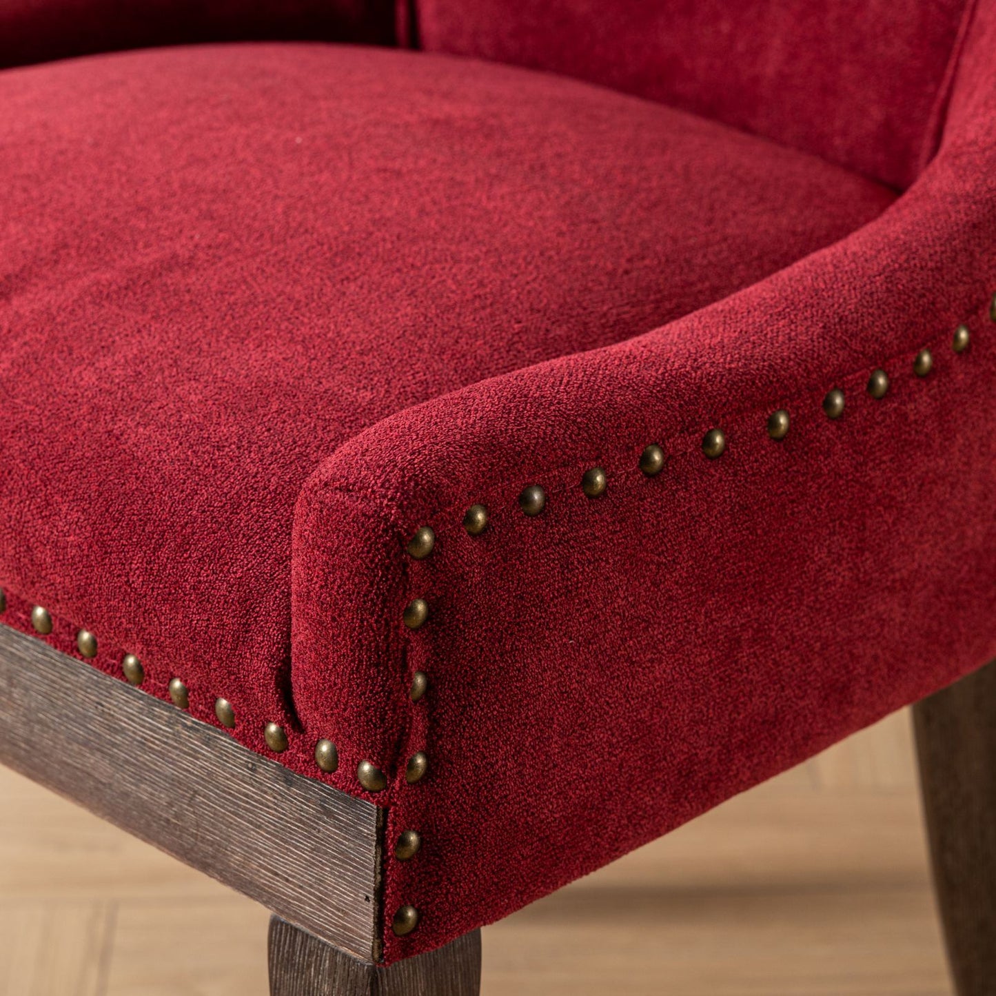 Ultra Side Dining Chair, Thickened Fabric Chairs With Neutrally Toned Solid Wood Legs, Bronze Nail Head (Set of 2) - Wine Red / Burgundy