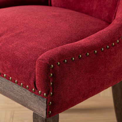 Ultra Side Dining Chair, Thickened Fabric Chairs With Neutrally Toned Solid Wood Legs, Bronze Nail Head (Set of 2) - Wine Red / Burgundy