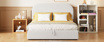 Full Size Upholstered Platform Bed With Hydraulic Storage System - White