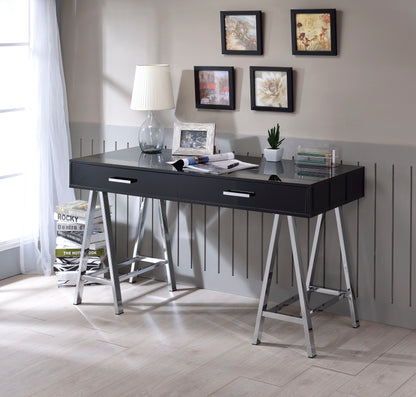 Coleen - High Gloss Writing Desk With USB - Black / Chrome