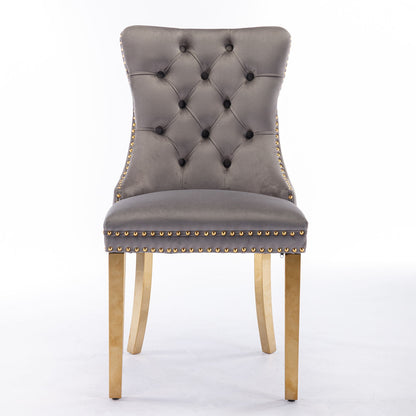 Nikki - Modern, High-End Tufted Solid Wood Contemporary Velvet Upholstered Dining Chair With Golden Stainless Steel Plating Legs, Nailhead Trim (Set of 2) - Gray / Gold
