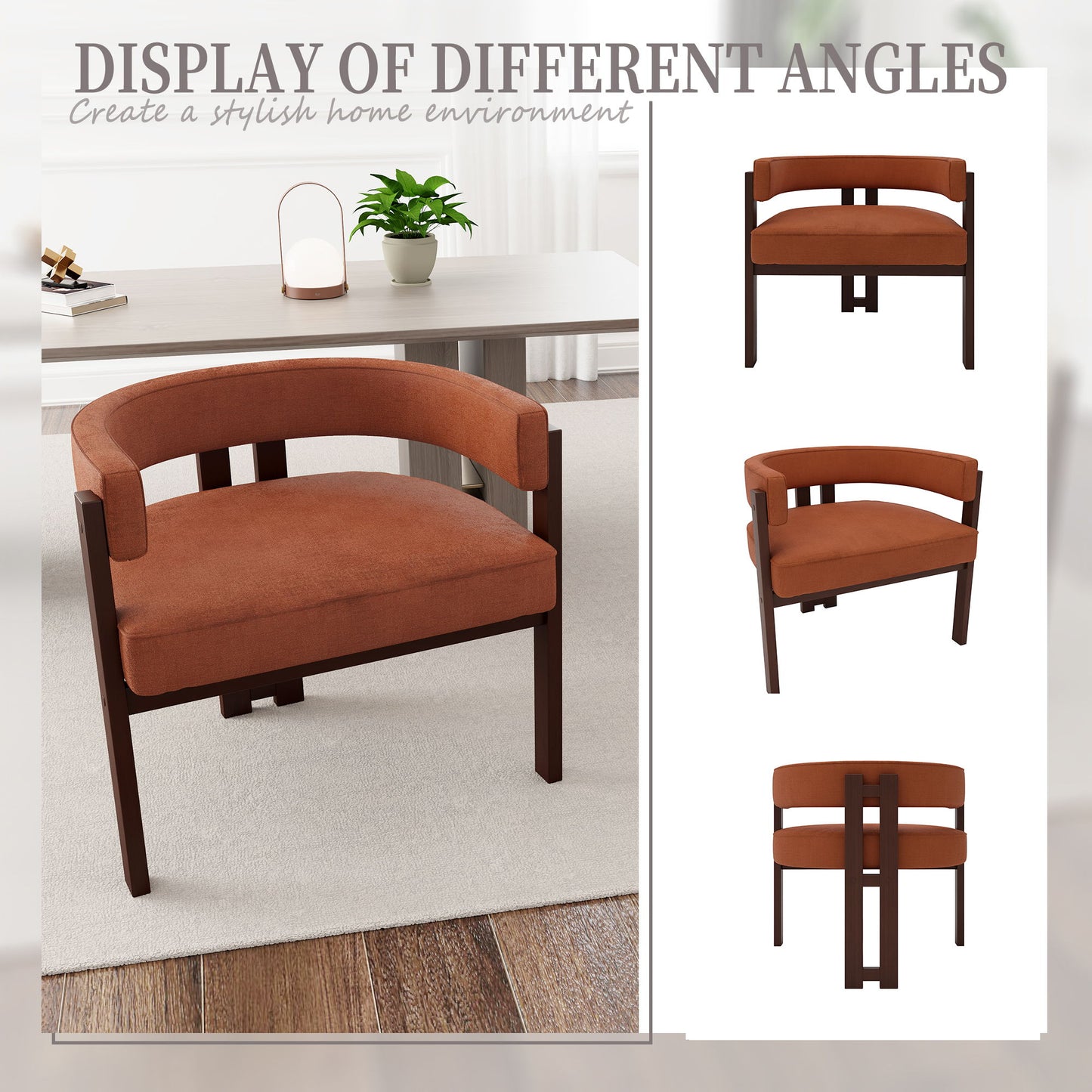 Modern Accent Chair Teddy Upholstered Armchair Open Back 3 Legs Barrel Dining Chair - Orange