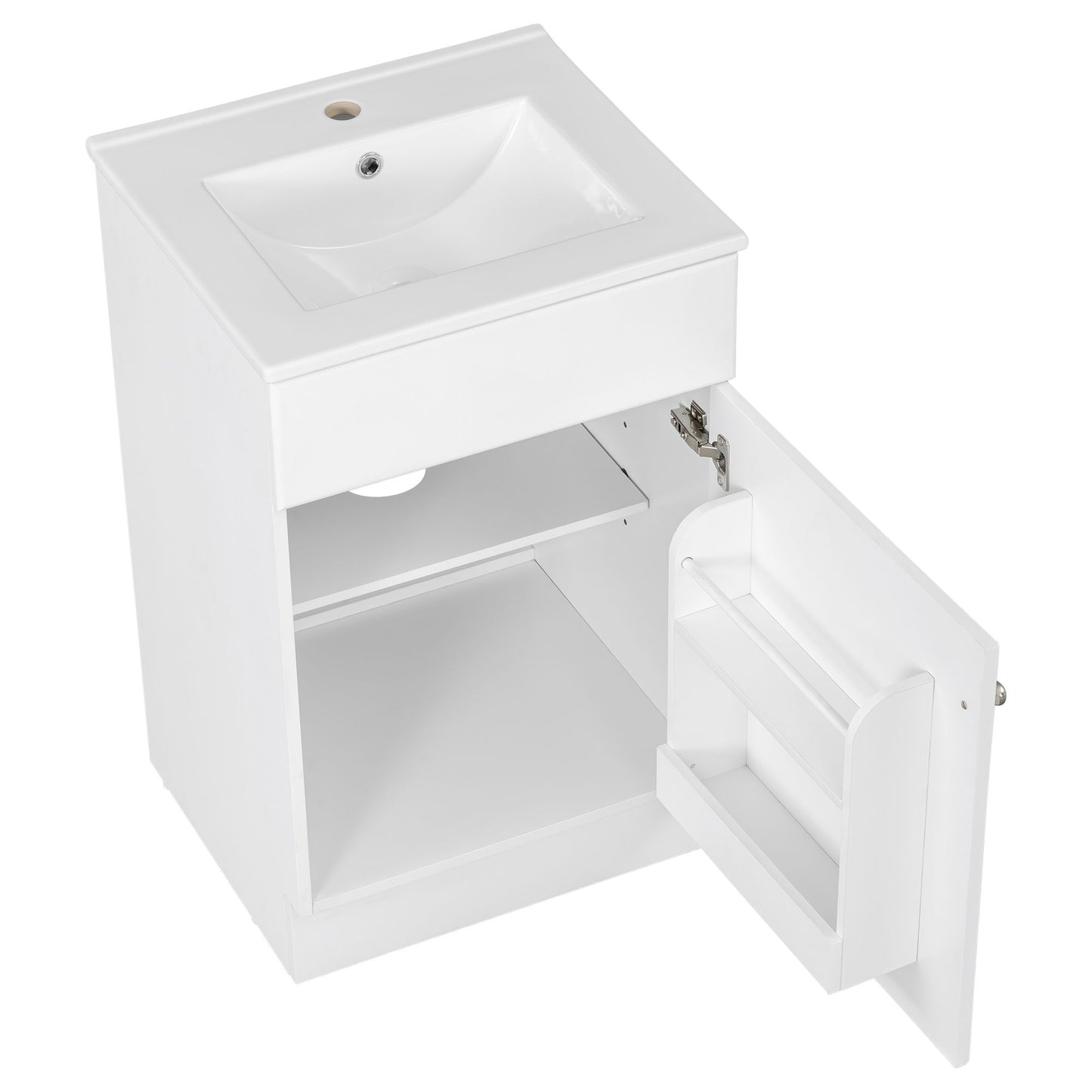 20" Bathroom Vanity With Sink, Freestanding Cabinet With Door Shelf And Adjustable Shelf, And Ceramic Construction - White