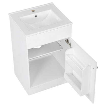 20" Bathroom Vanity With Sink, Freestanding Cabinet With Door Shelf And Adjustable Shelf, And Ceramic Construction - White