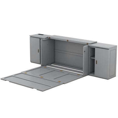 Queen Size Murphy Bed With Shelves, Cabinets And USB Ports - Gray